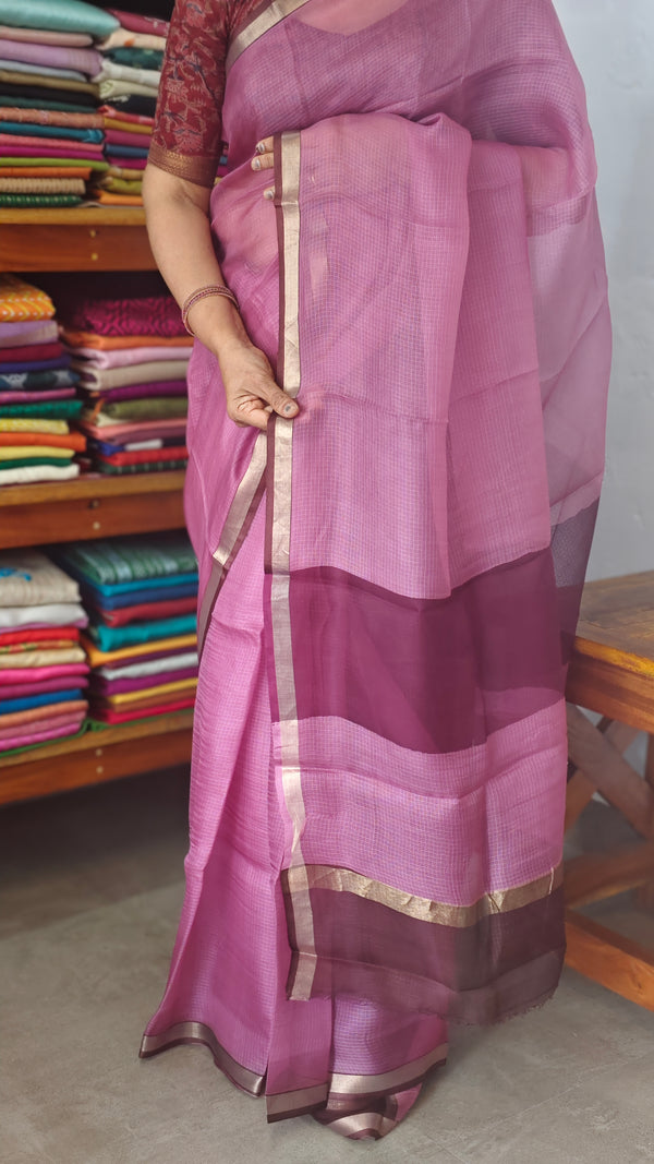 Lilac with Wine Kota Silk Saree - KTS3