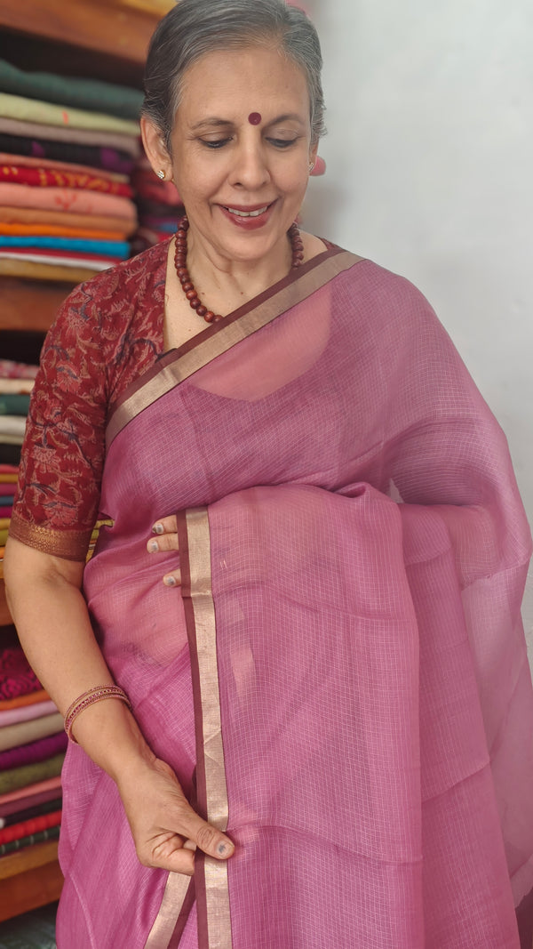 Lilac with Wine Kota Silk Saree - KTS3