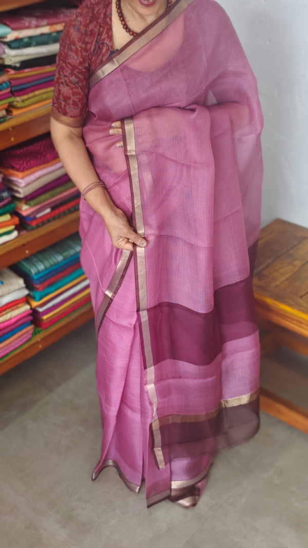 Lilac with Wine Kota Silk Saree - KTS3