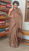 Dark Beige with Wine Border Kota Silk Saree - KTS3 - A1M