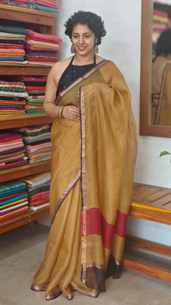 Brown Mustard Kota Silk Saree - KTS3 - TW9