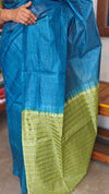 Blue and Green Tussar Silk Saree - 4D98
