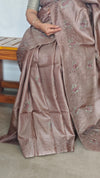 Chocolate Mauve Embroidered Tussar Silk Saree