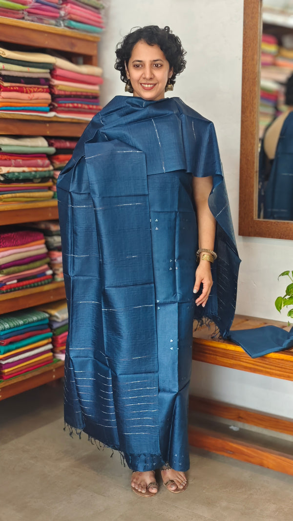 Classic Blue Tussar Silk Suit - PT18