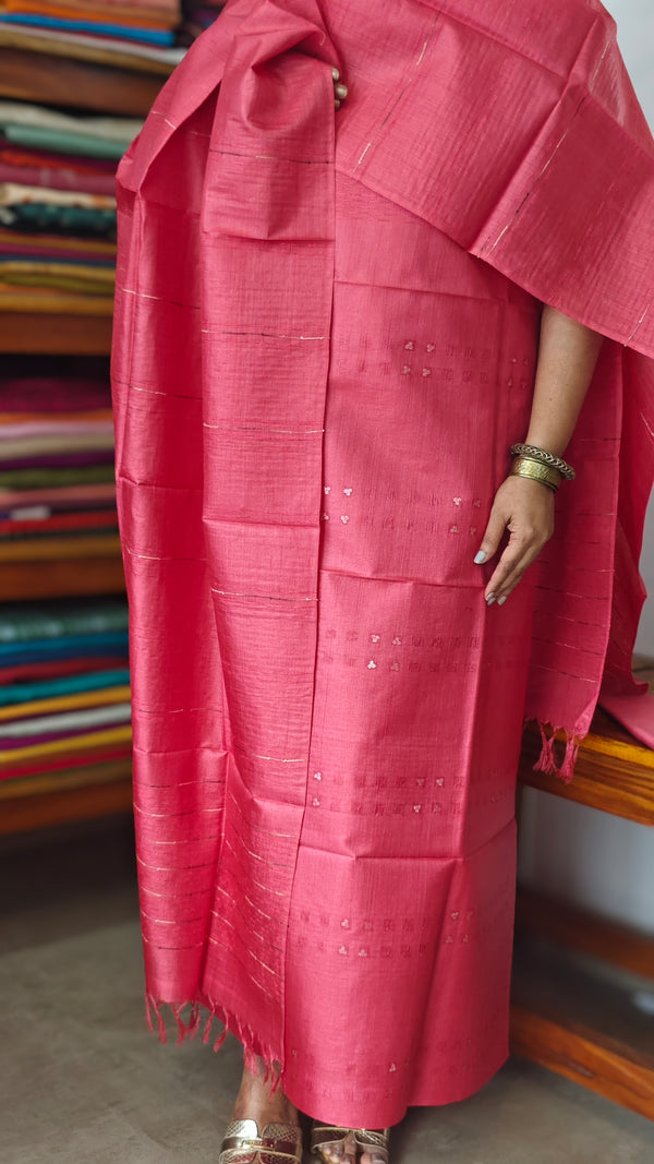 Peach Pink Tussar Silk Suit - PT18