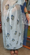 Blue Printed Cotton Suit with chiffon Dupatta