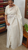 Milky White Semi Tussar Silk Saree - 34NU