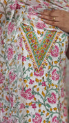 White Floral Printed Cotton Suit - XC33