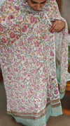 White Floral Printed Cotton Suit - XC33
