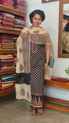Black and cream Printed Cotton Suit with Chiffon Dupatta - XC33
