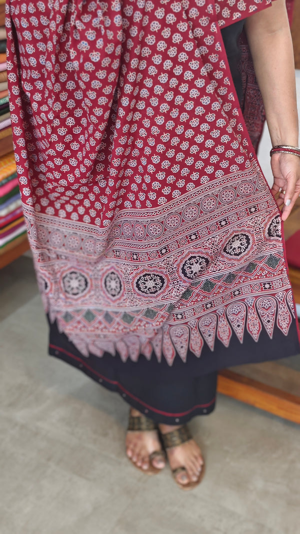 Black Suit with Red Ajrakh Dupatta - XC33