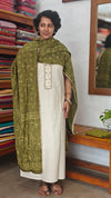 Off White Cotton Suit with Green printed dupatta - XC33