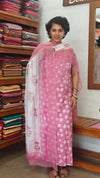 Lilac printed cotton suit with chiffon dupatta - XC33