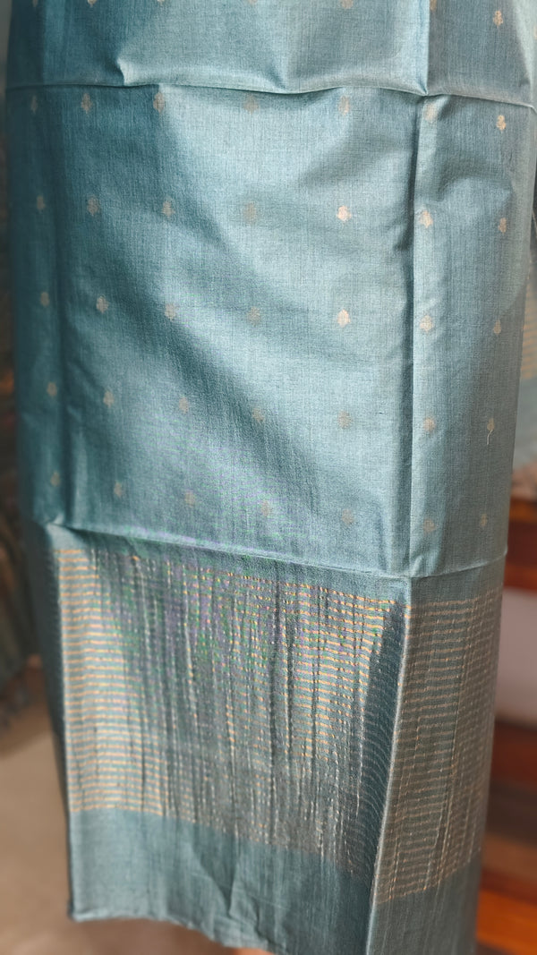 Teal Zari Woven Tussar Silk Suit - PT18