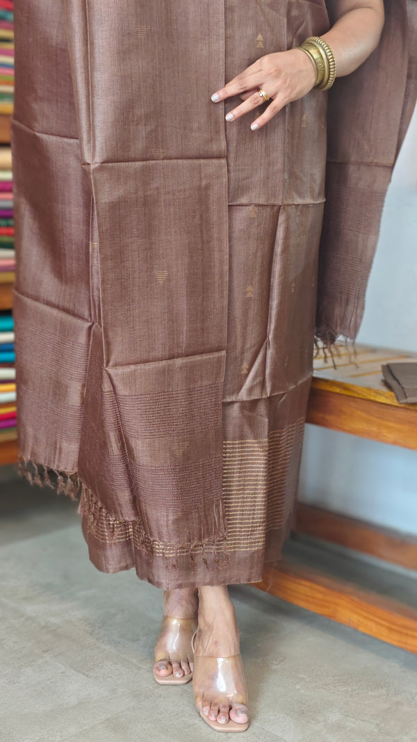 Dark Brown Zari Woven Tussar silk Suit - PT18