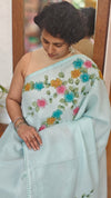 Pastel Blue Painted Silky Kota Saree