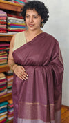Mauve Wine Thin Striped Semi Silk Saree - BGR9