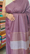 Mauve Wine Thin Striped Semi Silk Saree - BGR9