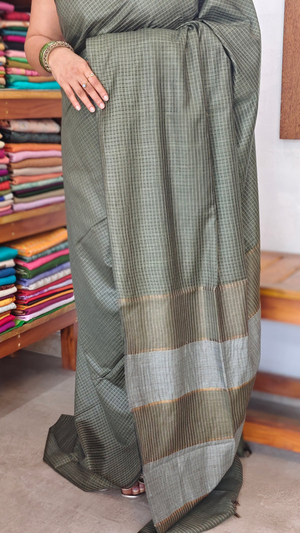 Dark Green Thin Striped Semi Silk Saree - BGR9