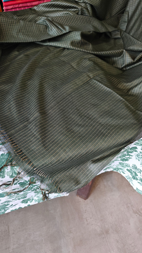 Dark Green Thin Striped Semi Silk Saree - BGR9