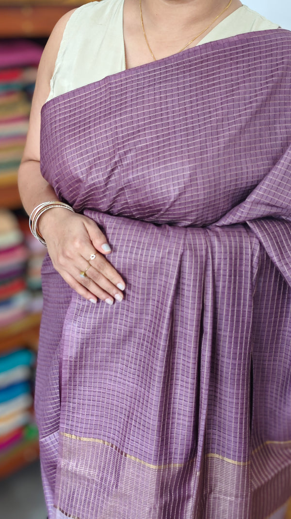 Mauve Thin Striped Semi Silk Saree - BGR9