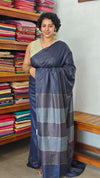 Navy Blue Thin Striped Semi Silk Saree - BGR9