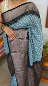 Dusky Blue and Black Organza Bandhani Saree - YK25