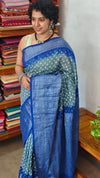 French Gray and Royal Blue Organza Bandhani Saree - YK25