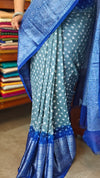 French Gray and Royal Blue Organza Bandhani Saree - YK25