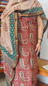 Brick Red and Cream Block Printed Maheshwari Suit - SL291