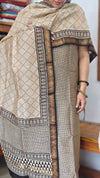 Black and Beige Geometric Block Printed Maheshwari Suit - SL291