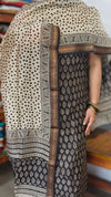 Black and Beige Block Printed Maheshwari Suit - SL291