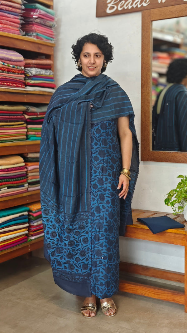 Navy Blue Block Printed Modal Cotton Suit