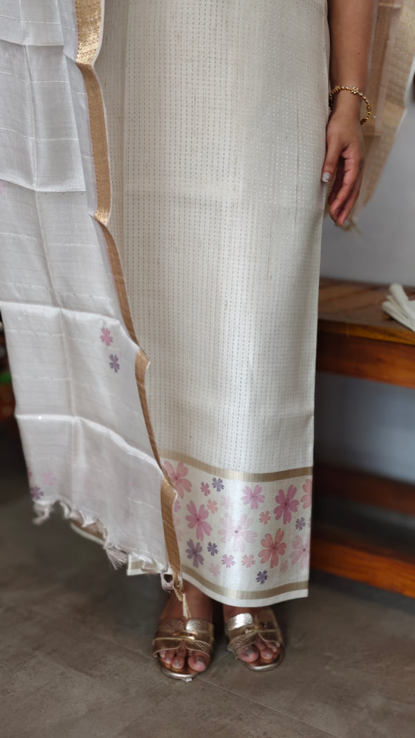 Cream and Gold Zari Striped Suit - D2 - CSU7