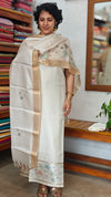 Cream and Gold Zari Striped Semi Silk Suit - D5 - CSU7