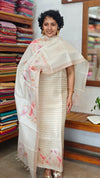 Cream and Gold Zari Checked Semi Silk Suit - D6 - CSU7