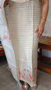 Cream and Gold Zari Checked Semi Silk Suit - D6 - CSU7