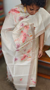 Cream and Gold Zari Checked Semi Silk Suit - D6 - CSU7