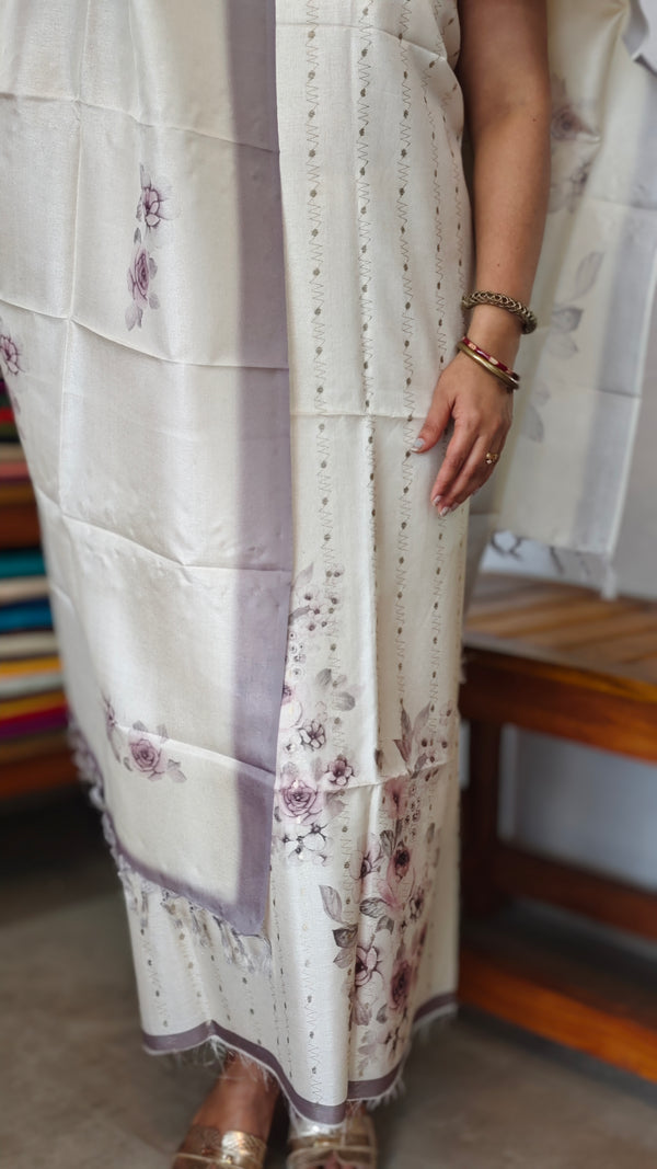 Cream and Gold Zari Woven Semi Silk Suit - D8 - CSU7