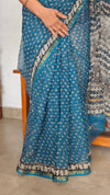 SQ39 - Blue Hand Block Printed Kota Doria Saree