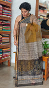 SQ39 - Mustard Hand Block Printed Kota Doria Saree