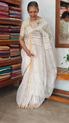 Off White and Gold Pure Linen Saree - LN26