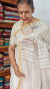 Off White and Gold Pure Linen Saree - LN26