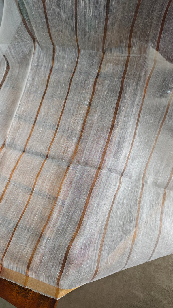 Off White and Gold Pure Linen Saree - LN26