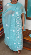 Sky Blue Embroidered Crushed Organza Suit - 20442