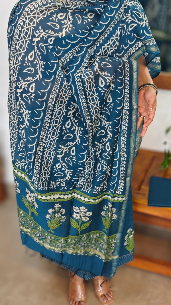 Blue Block Printed Hakoba Cotton Suit - 1921