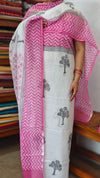 3721 - White and Pink Block Printed Kota suit