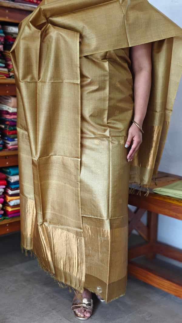 Dark Olive Green and Gold Tussar Silk Suit - EN08