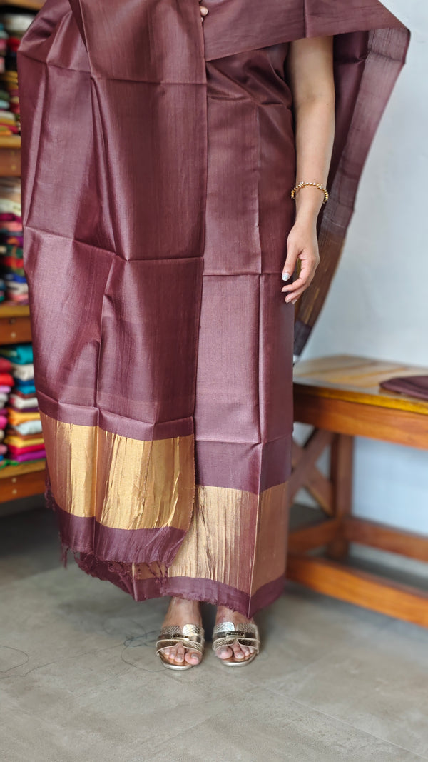Rosewood Brown and Gold Tussar Silk Suit - EN08