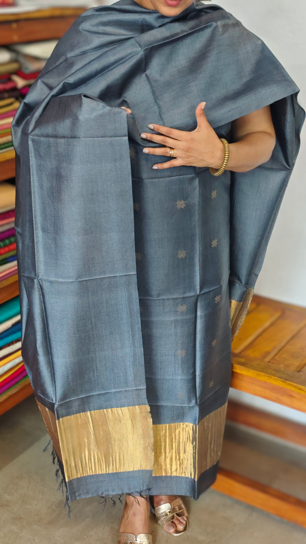 Bluish Grey and Gold Tussar Silk Suit - EN08